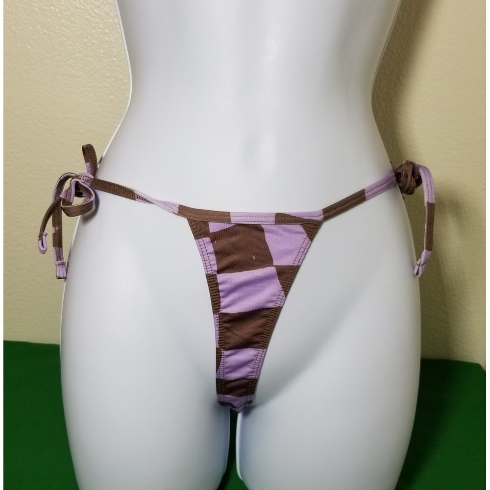 Asos Design Purple Brown Checkered Bikini Bottom Swimwear Sz L Cheeky Beach NWOT